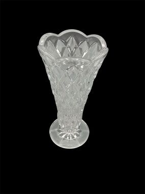 Vintage Clear Pressed Crystal  Vase - Diamond Pattern